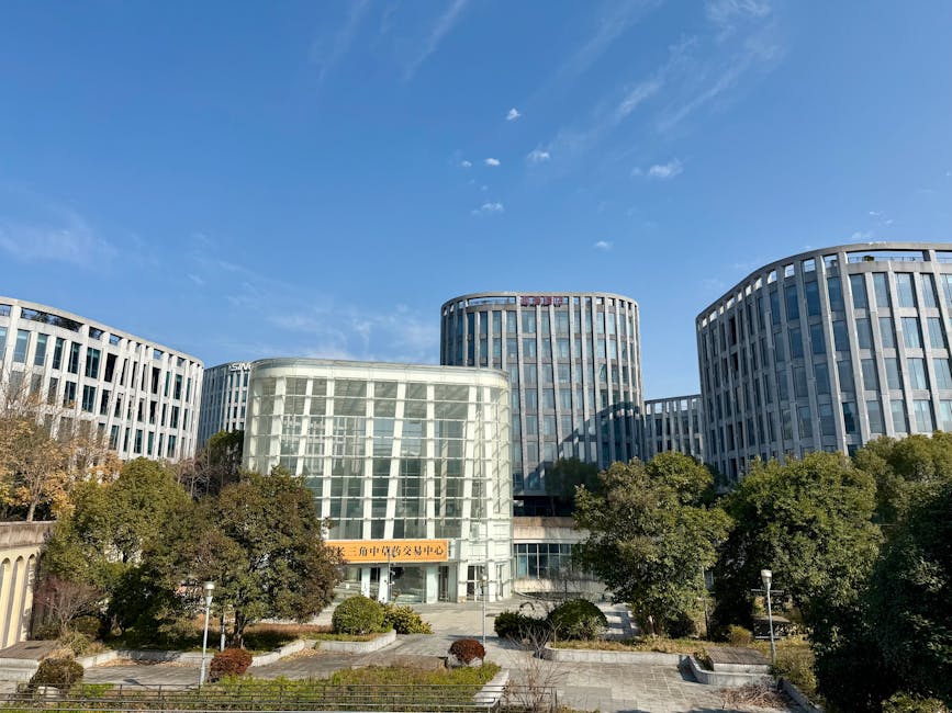 parc technologique immeubles de bureaux modernes verdure campus innovation